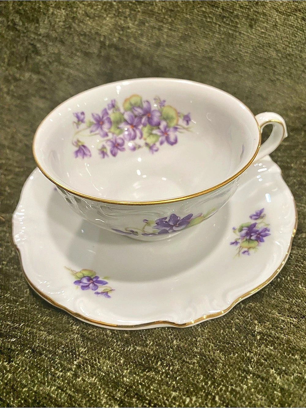 Winterling Bavaria Floral Teacup & Saucer in White & Purple